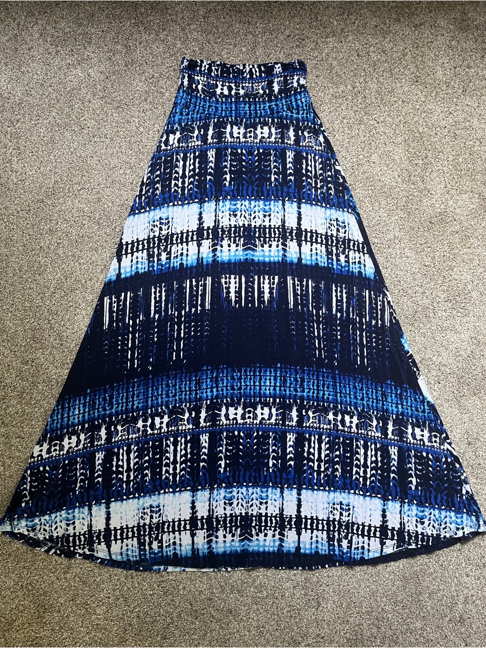bobeau Navy and Sky Blue Patterned Maxi Skirt